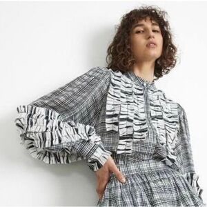 Aje Black and White Ruffle Blouse